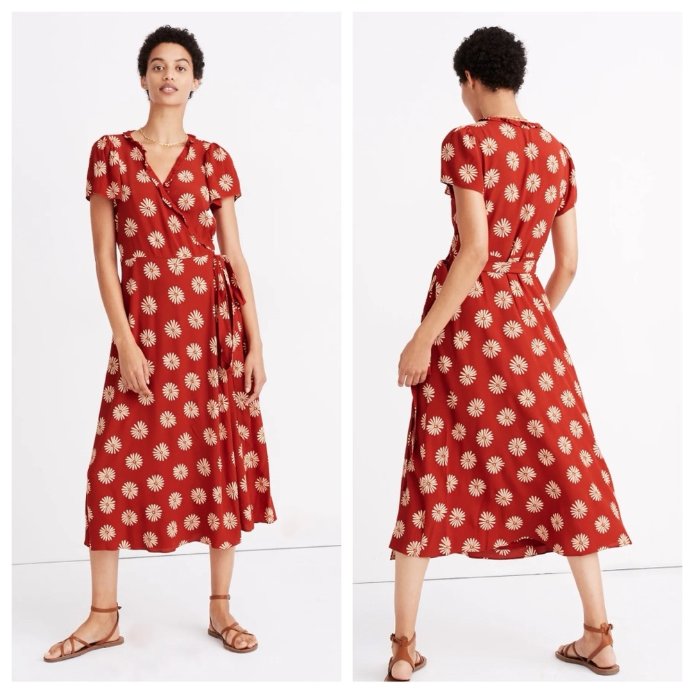 Madewell Red Floral Wrap Maxi Dress